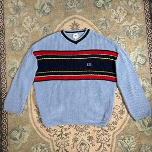 BDG Light Blue Knit Sweater with Colorful Stripes